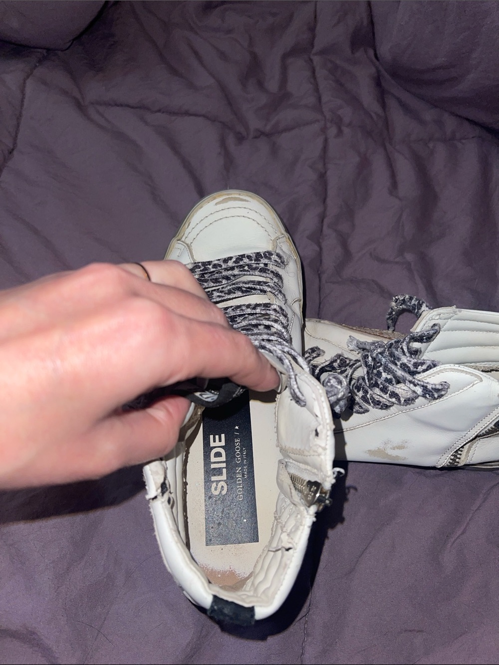 Golden Goose White High-Top Sneakers with Leopard-Print Laces - Picture 8 of 9